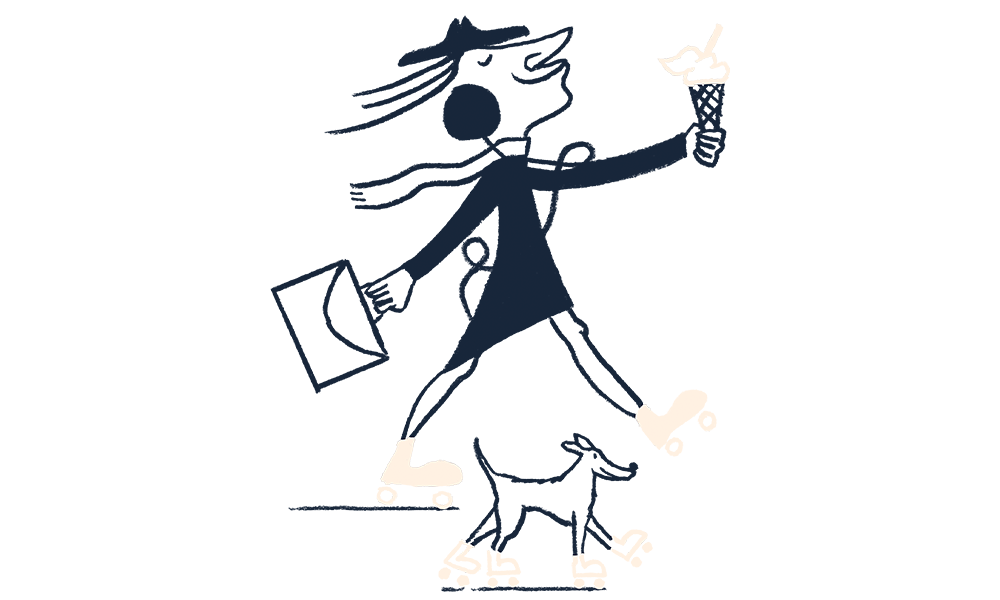 An illustration of a man on roller skates with an ice cream