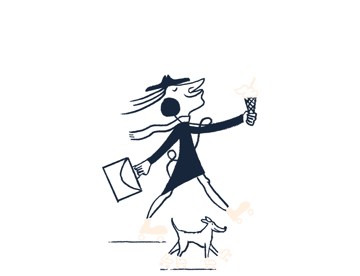 An illustration of a man on roller skates with an ice cream